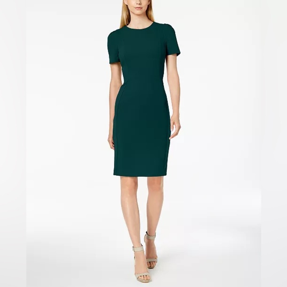 Seamed Scuba Crepe Sheath Dress